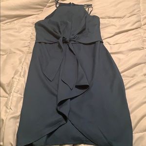 Deep teal fitted dress halter neck